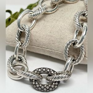 David Yurman Extra Large Oval Link Midnight Melange Diamond Necklace .925